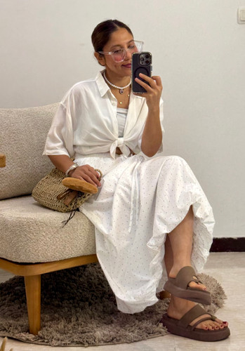 دامن زنانه مدل پفکی طرح خال خالی